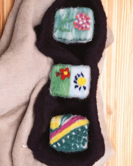 Handmade Merino wool felted naturally dyed soap (set of  3)