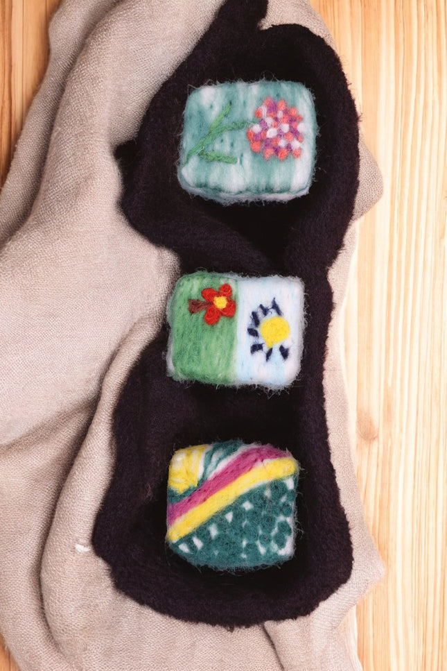 Handmade Merino wool felted naturally dyed soap (set of  3)