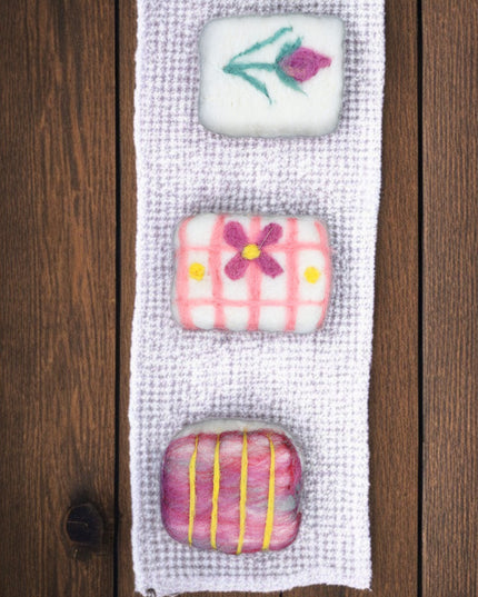 Handmade Merino wool felted naturally dyed soap (set of 3)