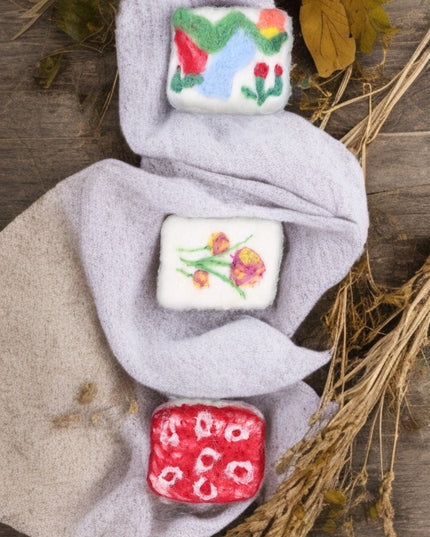 Handmade Merino Wool Felted Naturally Dyed Soap (Set of 3)