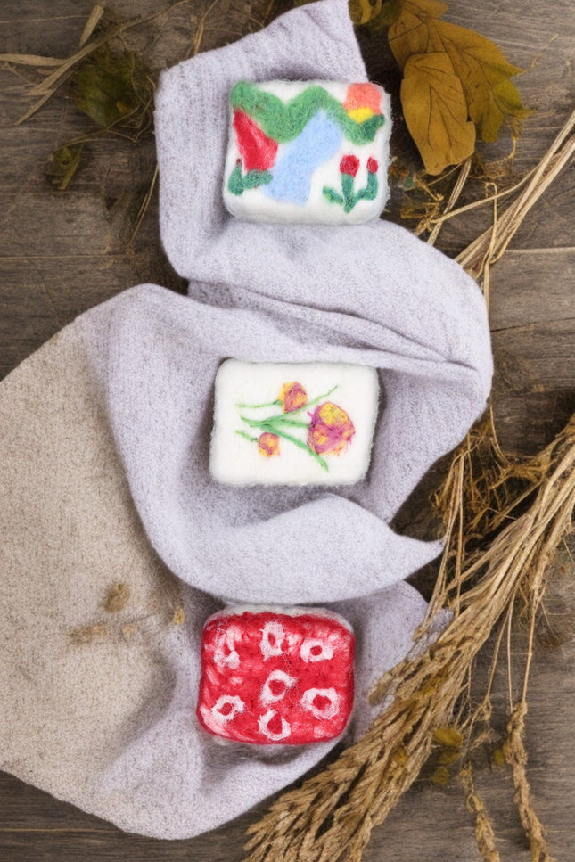 Handmade Merino Wool Felted Naturally Dyed Soap (Set of 3)