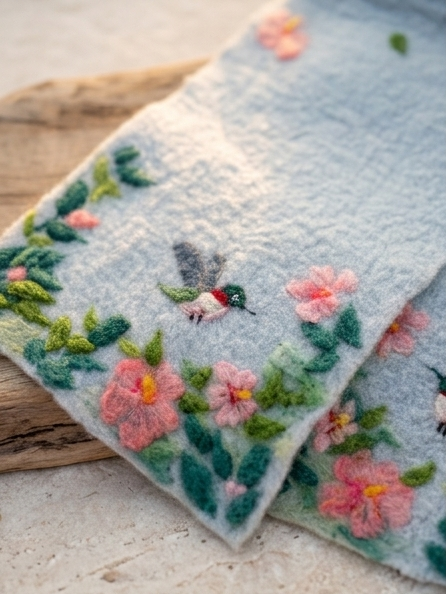 Handmade Merino Wool Wet Felted Naturally Dyed Scarf