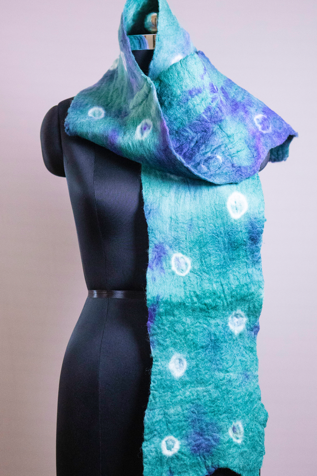 Handmade Merino wool wet felted naturally dyed scarf