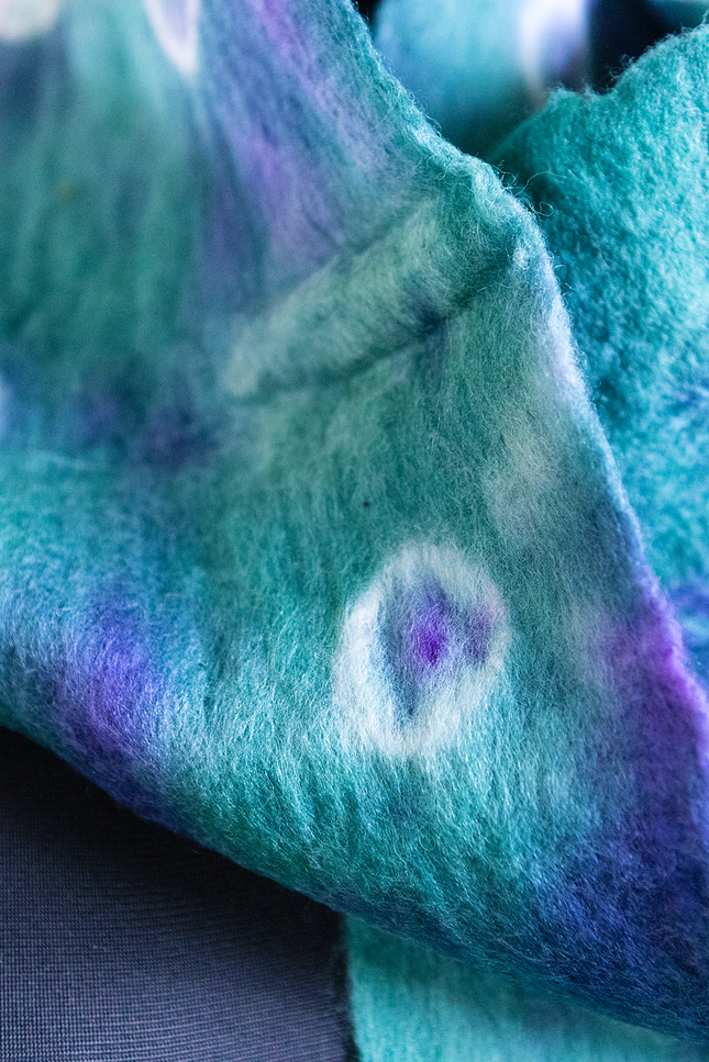 Handmade Merino wool wet felted naturally dyed scarf