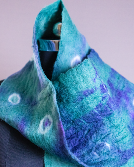 Handmade Merino wool wet felted naturally dyed scarf